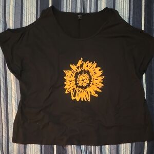 SHEIN Black Crop Top with Orange Sunflower Graphic